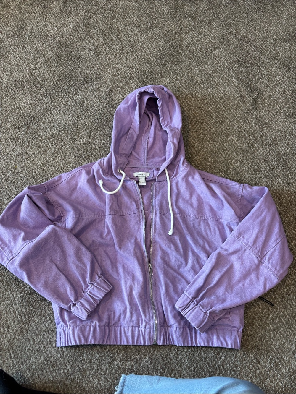 Forever 21 Lavender Zip-Up Hooded Bomber Jacket